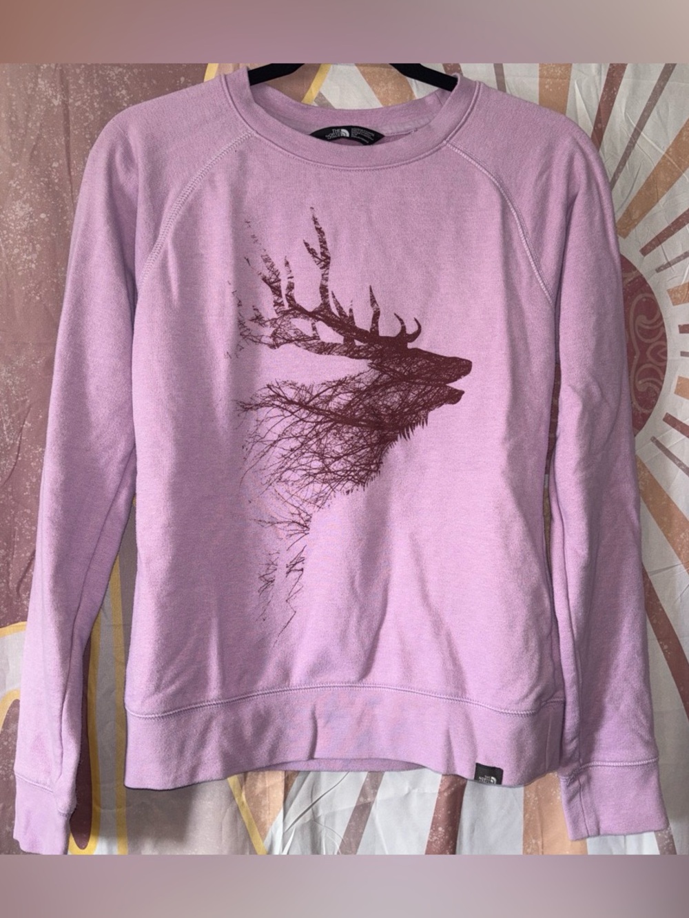 The North Face Pink Crewneck Sweatshirt with Brown deer Graphic for everyday